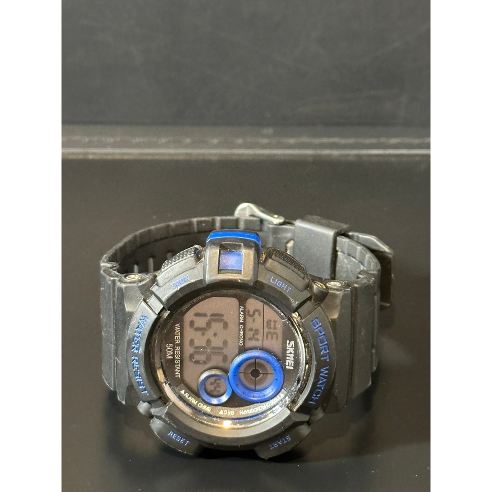 Skmei 1222 Mens Digital Sport Watch Black Blue Water Resistant 50M Alarm Chrono